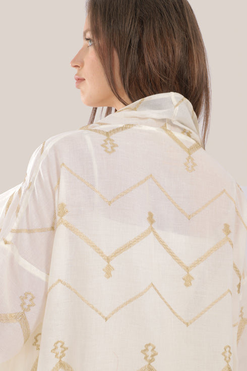 Embroidered long abaya style loose fit coat